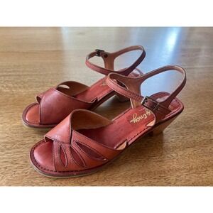 Regency Vintage Brown Leather & Wood Sandals Made in Brazil Size 7B
